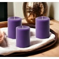 thumbnail image 3 of NeoMart - Dripless Unscented Pillar Candles, Set of 3 Hand Poured Solid Color Non-Scented Candles for Home Decor, Premium Wax, 60 Hr Burn Time - 3x4 Inch, Purple, 3 of 7