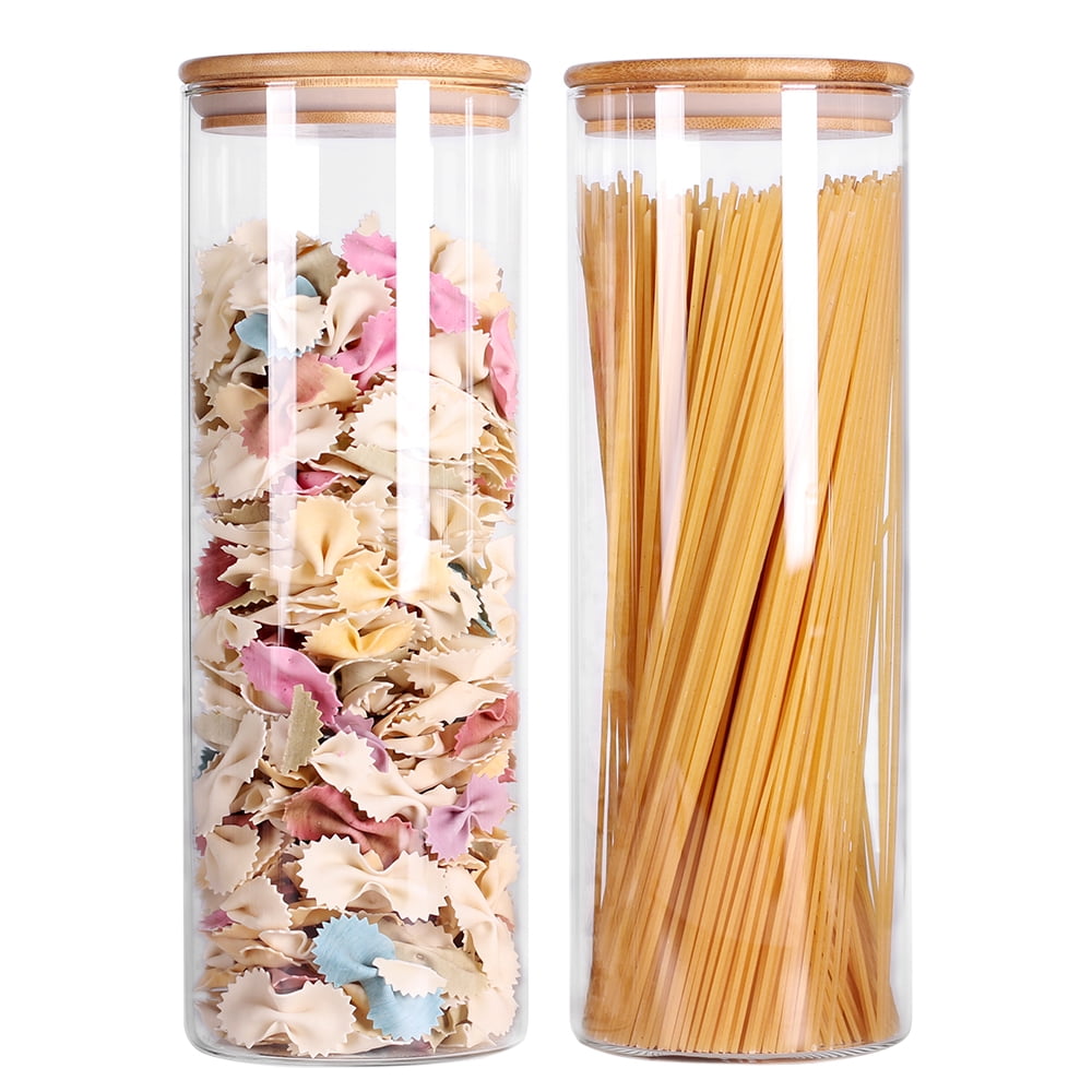 Glass Jars with Bamboo Lids Set of 2  Glass Food Storage Containers Large Glass  Jars with Lids Glass spaghetti Canisters (71oz)
