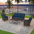 thumbnail image 2 of Joyside 5 PCS Patio Furniture Set with 3-Seat Sofa, Side Table & Coffee Table, 2 Wicker Chairs with High Back, Deep Seating, Wide Armrest, Thick Cushions for Deck Porch, DarkBlue, 2 of 8