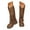 Brown, variant on Chunky Lug Sole Riding Boots for Women Round Toe Tassel Studded Mid Calf Buckle Strappy Zipper Booties