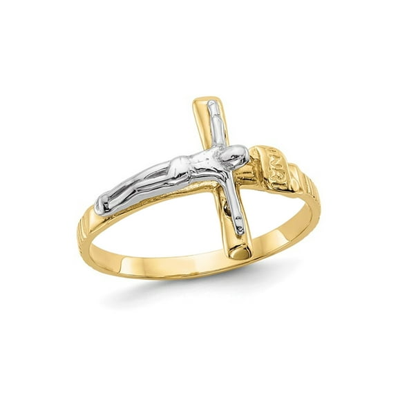 10K Yellow Gold INRI Crucifix Cross Ring