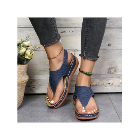 

Gomelly Wedge Sandals for Women Open Toe Ankle Buckle Flip Flops Summer Casual Beach Shoes