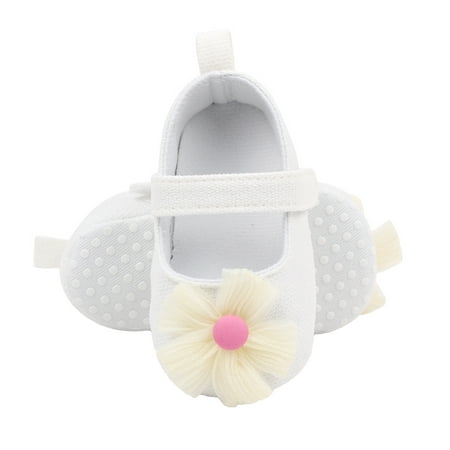 

Baby Girls Premium Flats Rubber Sole Flower Leather Crib Shoe