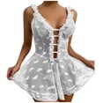 thumbnail image 1 of Gibobby Lencería para sexo Vestido de encaje con tirantes recortados para mujer, Sexy, y amoroso (sin Tanga), elegante, ajustado y sólido(Blanco, M), 1 of 5