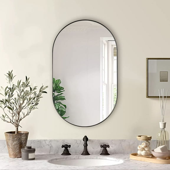 Black 20 x 33 Inch Metal Oval Mirror