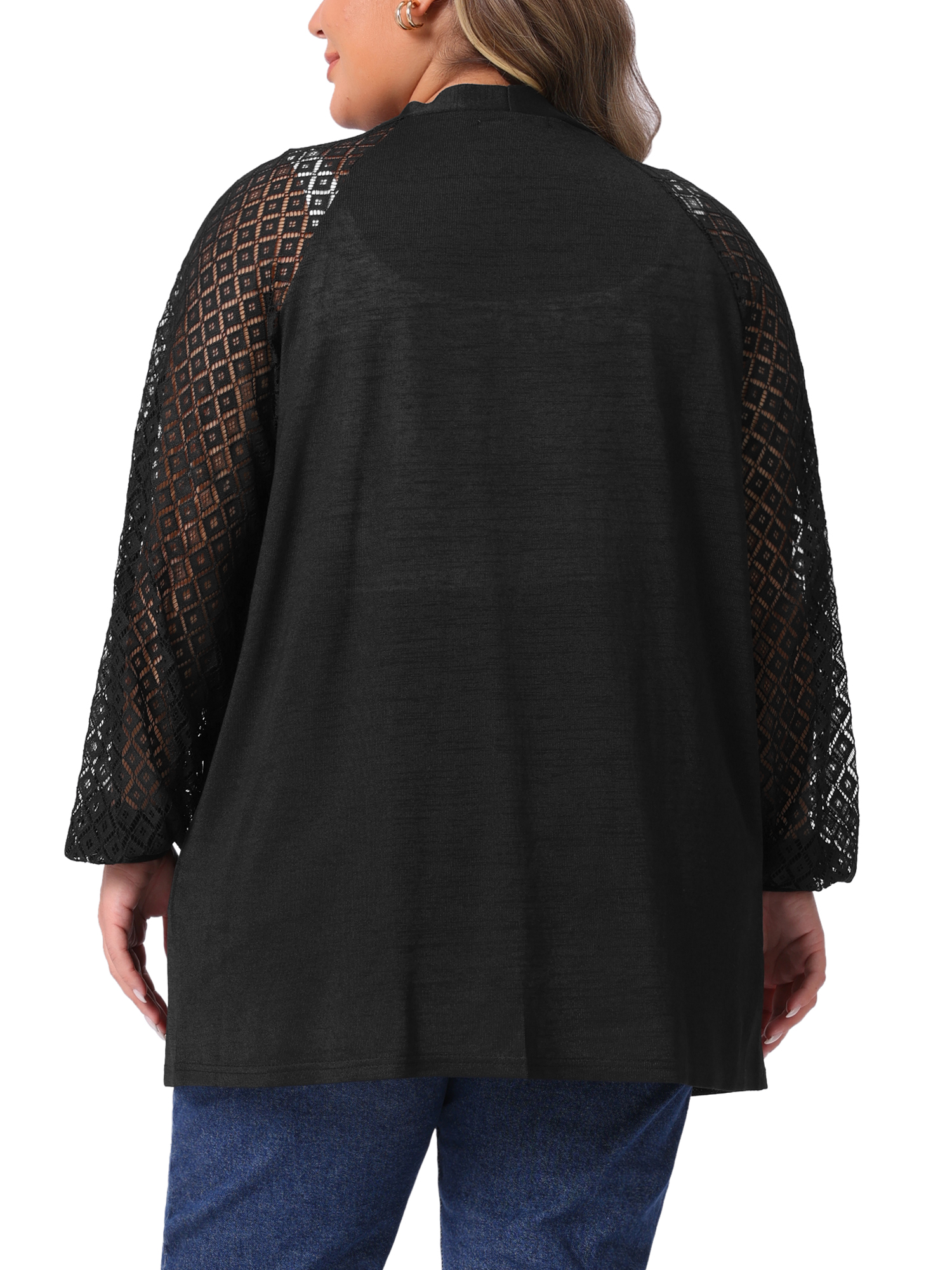 DARING DIVA Plus Size Cardigans Open Front Panel Long Sleeve Cover Up 4X Black