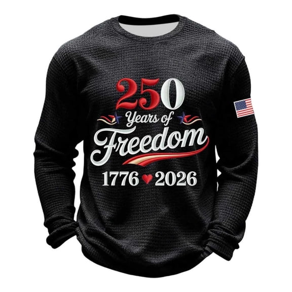 MuXiKeJi Clothes Men's American Flag Waffle Knit Sweatshirt USA Patriotic Crewneck Pullover 250th Anniversary 1776-2026 Casual Tops