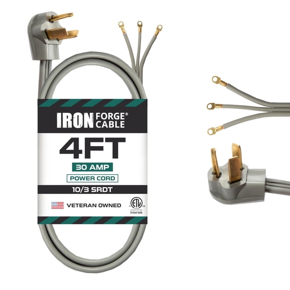 Iron Forge Cable 3 Prong Dryer Extension Cord 4 Ft, 125V/250V Cord NEMA 10-30 Plug SRDT, 10/3 Dryer Cable Flat Head, 30 Amp 3 Wire 4 Foot - Gray