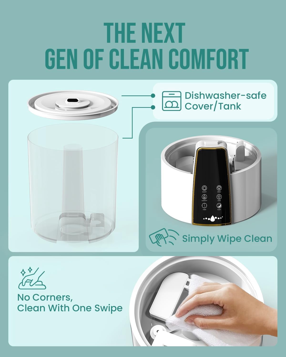 Humidifiers for Bedroom,1.06Gal(4L) Dishwasher Safe Design Easy to Clean,Top Fill,Night Light,Aroma Diffuser,Humidity Control,12H Timer,Sleep Mode,3 Level Mist, Home,Nursery, White