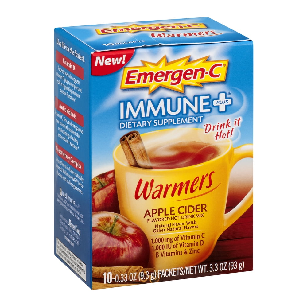 Emergen-C Immune+ Warmers 10 Count, Apple Cider Flavor) Dietary Supplement Flavored Hot Drink Mix, 1000mg Vitamin C, 0.33 Ounce Packets