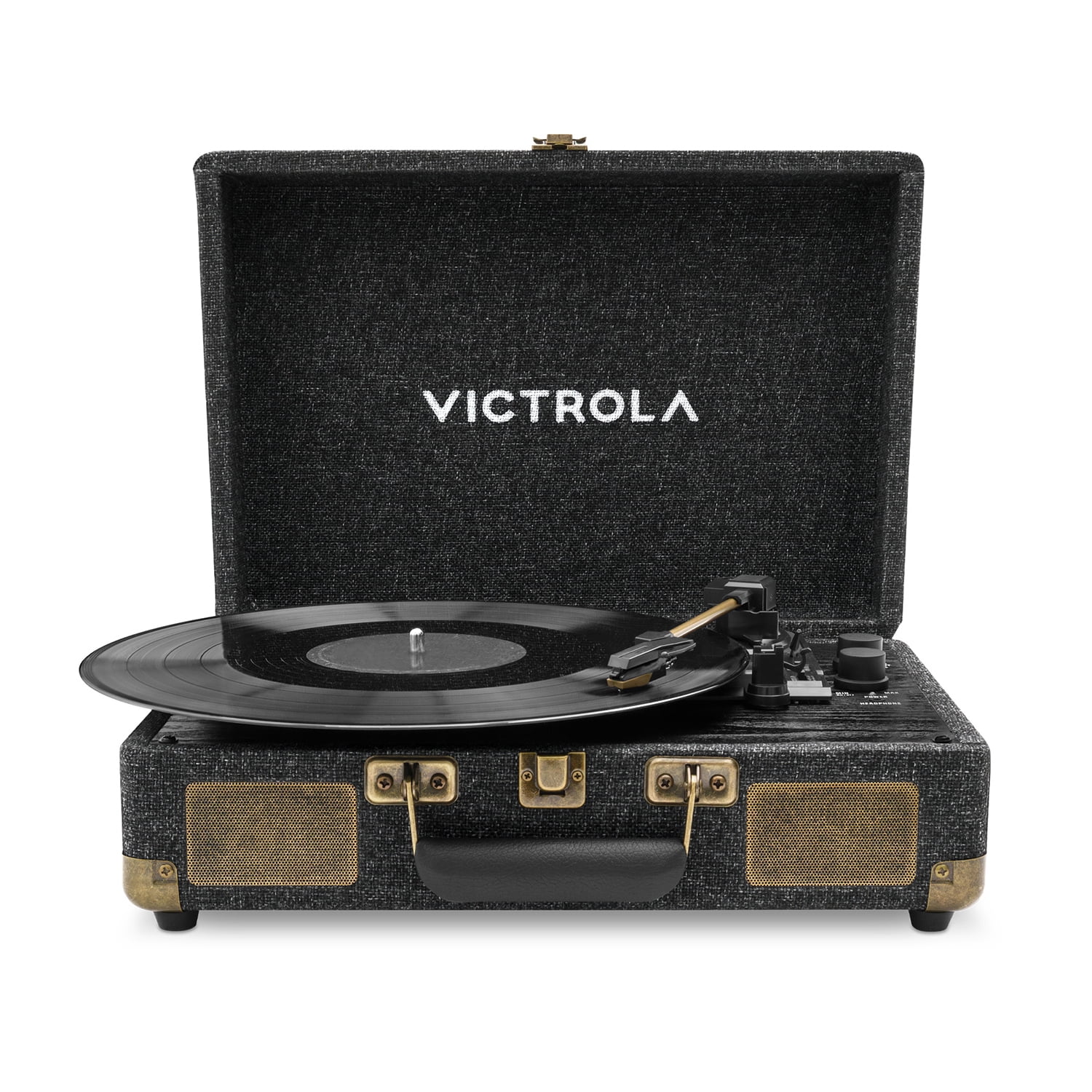 Victrola Venture Bluetooth Portable Mid-Century Modern Suitcase Record Player with 3-Speed Turntable & Built-in Speakers  | Black