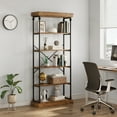 thumbnail image 4 of WhizMax 6-Tier Vintage Industrial Book Shelf, Rustic Wood and Metal Bookcase and Bookshelves, Free Standing Storage Large Bookshelf for Living Room, Bedroom and Kitchen, Brown, 4 of 10