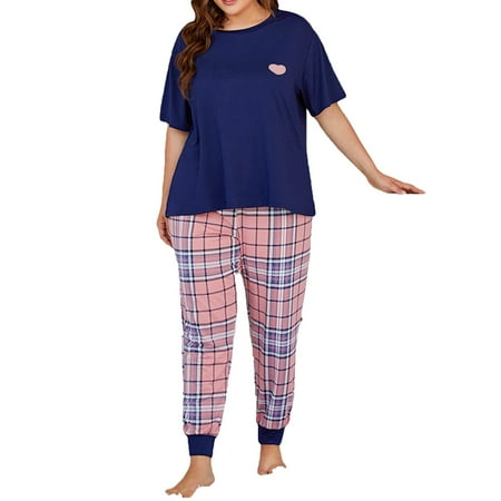 

Christmas Pajamas for Women Womens Pajamas Women s Plaid Loose and Comfortable Plaid Pajamas Home Service Two-piece Suit Family Pajamas Matching Sets Pajamas for Women Soft Comfy New Blue 4XL
