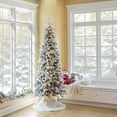 thumbnail image 2 of Haute Decor 7 Foot Lexington Fir Slim Flocked Prelit Christmas Tree w/ Red Berries, 2 of 4