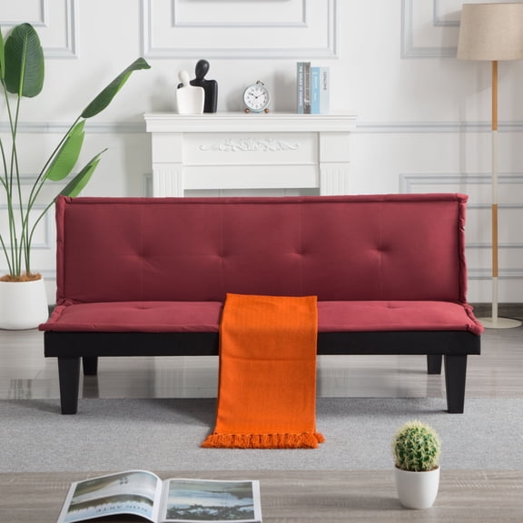 FENGFAN 2 in 1 Convertible Futon Sofa Bed, 5 Adjustable Positions, Dark Red Faux Suede Foldable Couch for Small Space, 1 Pack