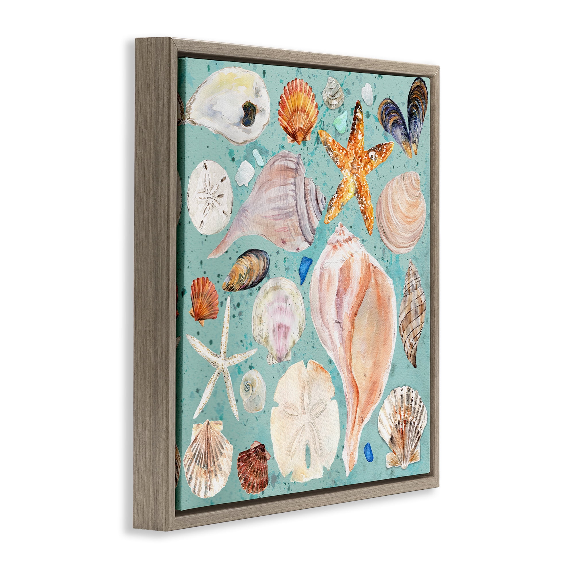 Stupell Industries Seashell Puzzle Pattern Coastal Painting Brown Floater Framed Canvas Art Print Wall Art, 25 x 25