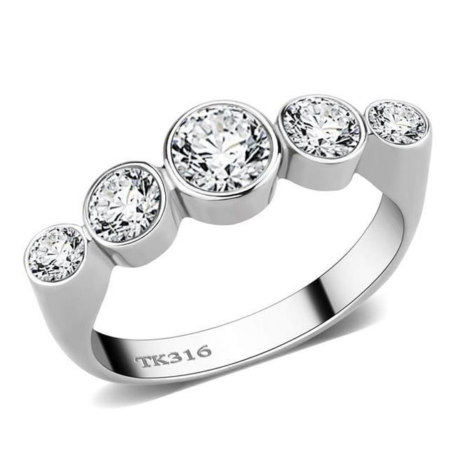 Alamode TK3697-5 Femmes Haute Poli Bague en Acier Inoxydable avec AAA Grade CZ en Clair - Taille 5
