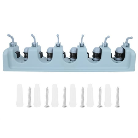 

Anti-Slip Plastic Material Broom Holder Broom Holds Gray Color For Kitchen Home Garage Storage Systems Basement Laundry Room Garden 5 Holder+6 Hooks