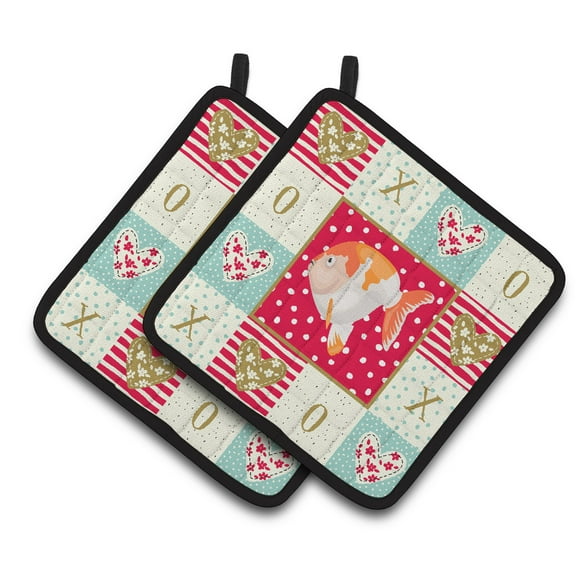 Carolines Treasures CK5474PTHD Lionhead Goldfish Love Pair of Pot Holders, Red, 7.5HX7.5W, multicolor