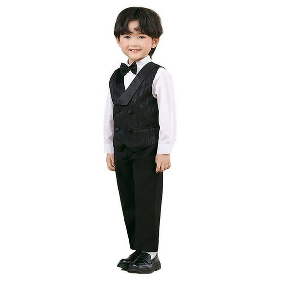 oqasdz Baby Boy Outfits 4 Piece Outfit Tuxedo Set for Kids formal Vest and Pants Bowtie Strap Slim Fit Vest Suits /18-24 Months