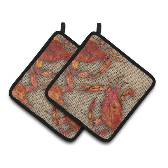Carolines Treasures 8742PTHD Cooked Crabs on Faux Burlap Pair of Pot Holders, 7.5HX7.5W, multicolor