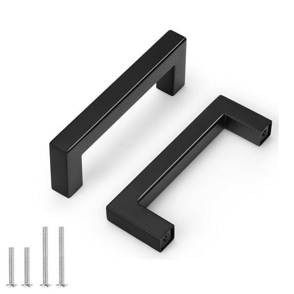 Knobelite 30 Pack 3-1/2Inch(90MM) Holes Spacing Cabinet Pulls Matte Black Cabinet Handles Stainless Steel Kitchen Cabinet Pulls Square Hardware Handles for Closet Dresser Drawer