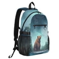 thumbnail image 2 of JIALIOU 14" Laptop Backpack Waterproof Airline Approved Stylish Casual Daypack for Travel Business College Work, Bear in Forest Night Sky Stars, 2 of 8