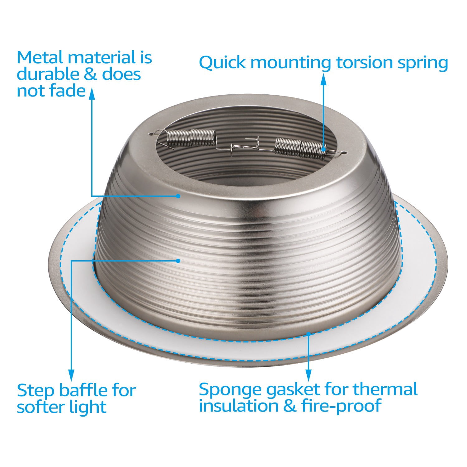12 Pack 6 Inch Recessed Can Light Trim, Satin Nickel Metal Step Baffle with Iron Ring, Fit Halo & Juno Remodel Recessed Housing, for PAR30, PAR38, BR30, BR40 Light Bulb