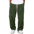 thumbnail image 2 of Men's Fashion Corduroy Straight Leg Pants, Elastic Drawstring Waist Cargo Pocket Loose Casual Trousers Streetwear Sweat Pants Dark Green M, 2 of 4