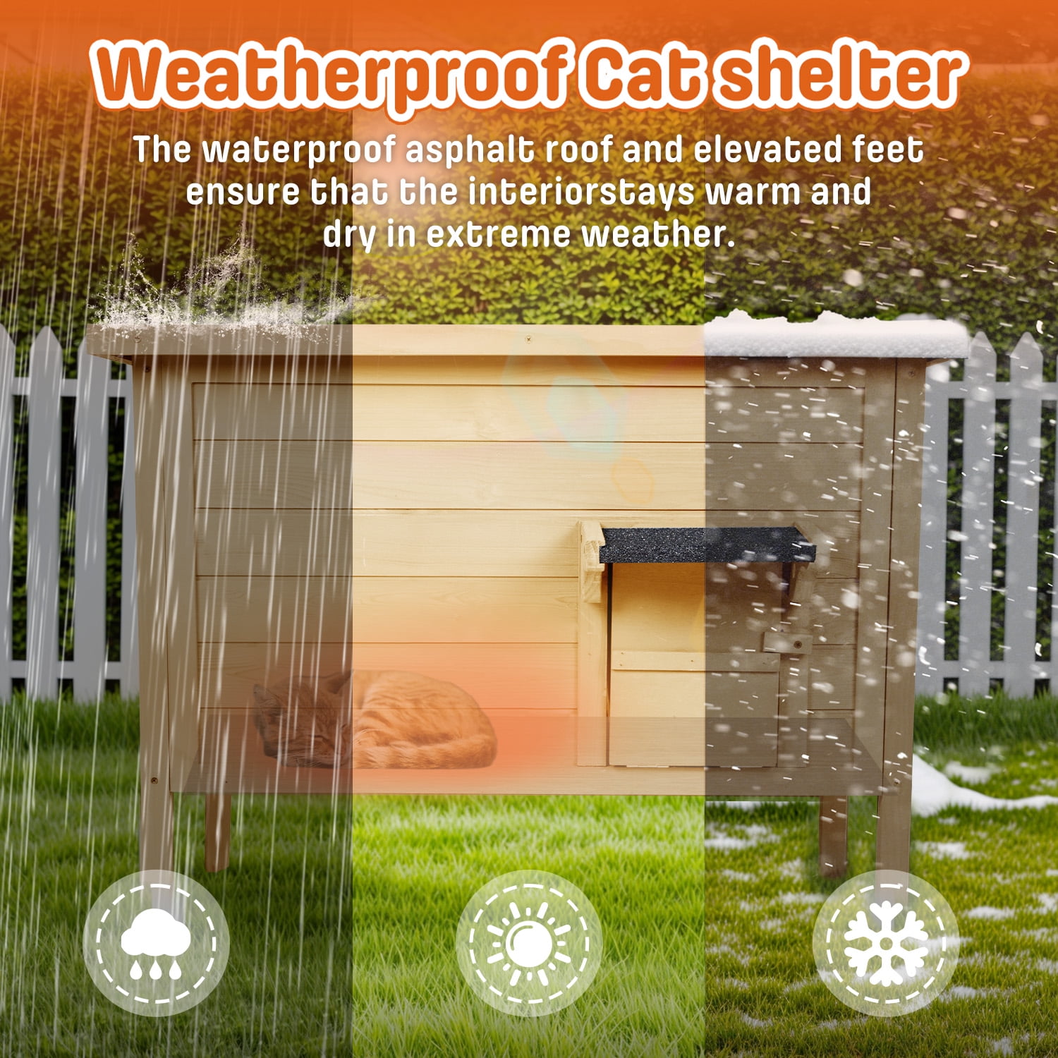 FODINGHILL Outdoor Cat House,Waterproof Cat Shelter for Winter,Feral Cat House Outdoor,Brown