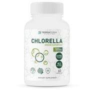 TerraForm Nutrition Pure Chlorella Supplement - Green Superfood 1000mg per Serving Daily, High Potency Vegan Super Food - 30 Servings