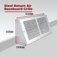 thumbnail image 2 of Fits 14x6 Duct Opening | Steel Triangular Baseboard Return Air Grille by Handua | Efficient Air Flow | Air Register Vent Cover Grill | 3-13/16" Depth | White | Outer Dimensions: 15-3/4" x 6-5/8", 2 of 9