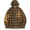thumbnail image 4 of JUUYY Men's Fashion Double-sided Reversible Plaid Long-sleeved Hooded Full Zip Casual Loose Spring Fall Coat Khaki XXXL, 4 of 9