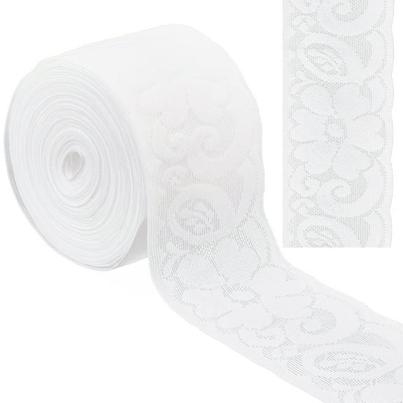 6.25M Nylon Elastic Lace Trim Stretchy Flower Lace Ribbon For Sewing Decoration White 2-1/8~2-1/4 inch(55~57mm) about 6.84 Yards(6.25m)/Bag