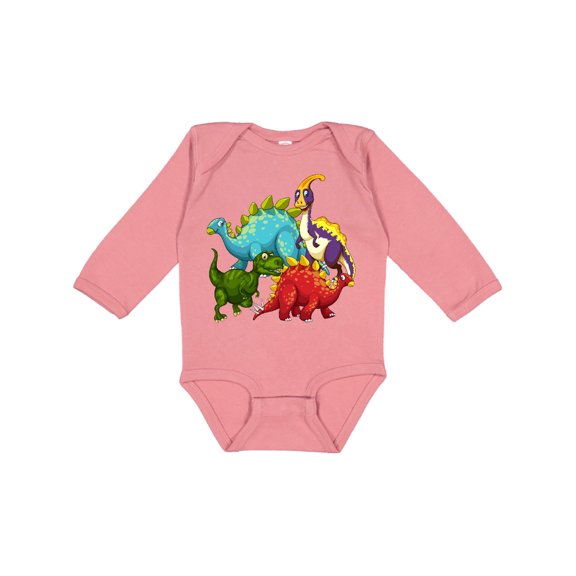 Inktastic Cute Dinosaurs Boys or Girls Long Sleeve Baby Bodysuit