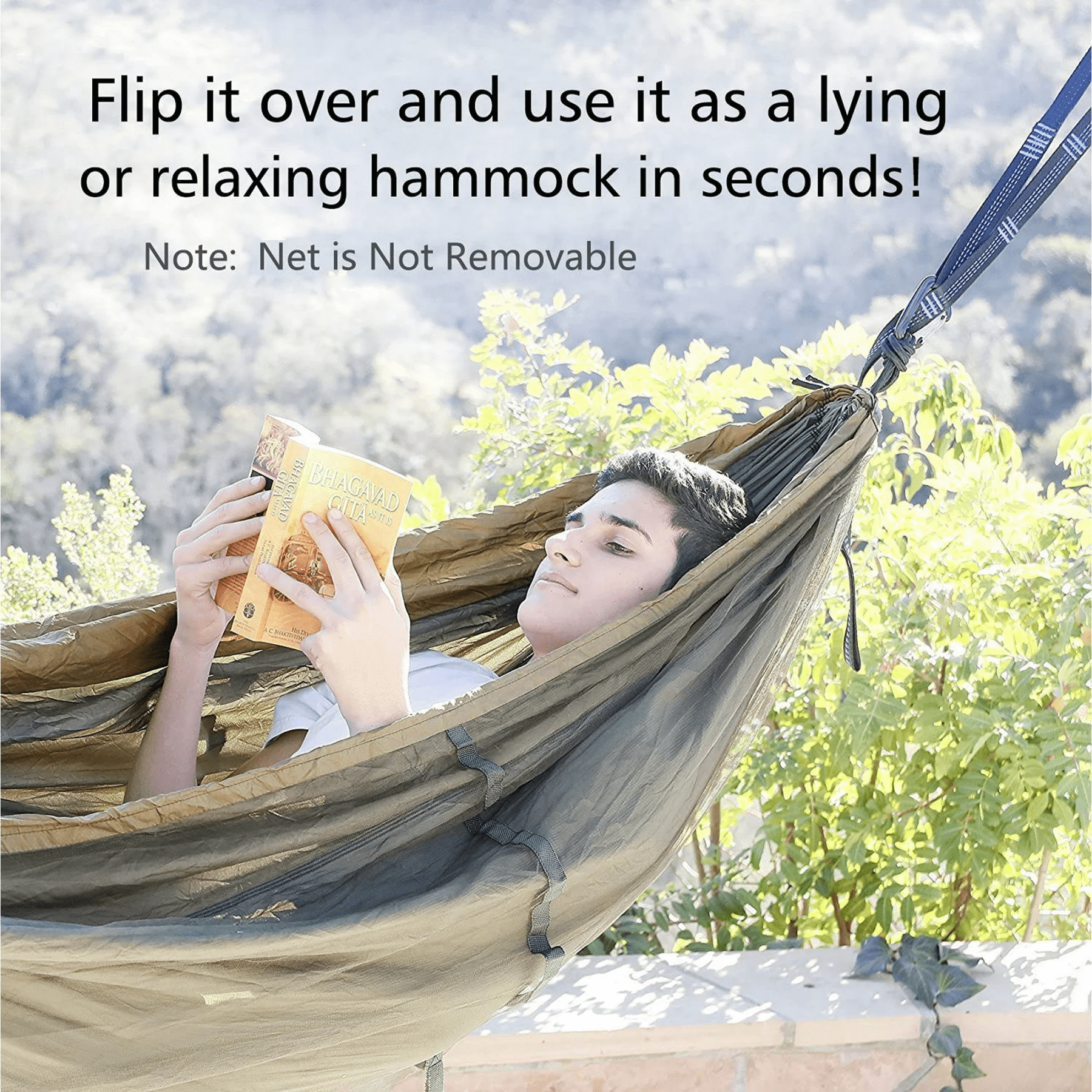 Travel Net Camping Hammock | 300kg Load Capacity, Breathable,Quick-Drying Parachute Nylon | 2 x Premium Carabiners,4 x Nylon Slings Included | for Outdoor Indoor Garden