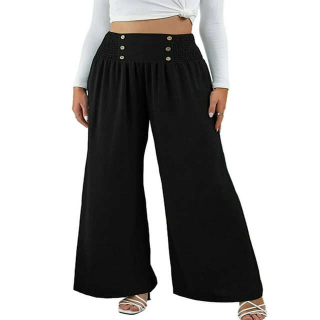 Pantalon Long Ample à Taille Haute Élastique pour Femmes