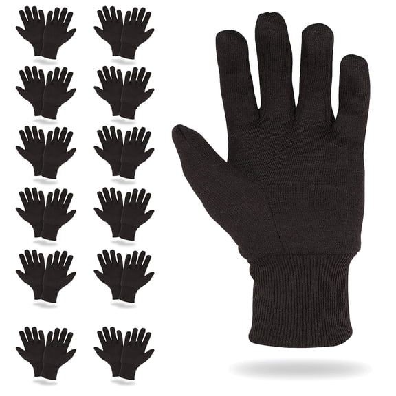 Brown Jersey Gloves 10 Size, Pack of 24 Cotton Work Gloves with Elastic Knit Wrist, Polyester Breathable Gloves for Men and Women, Industrial Gloves for Construction Works, Gardening Gloves