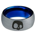 thumbnail image 2 of Tungsten Bony Skull Skeleton Head Band Ring 8mm Men Women Comfort Fit Blue Dome Brushed Gray Polished, 2 of 4