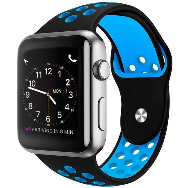 Apple Bracelet de Remplacement Watch 44mm, Silicone Souple pour iWatch Apple Watch Série 1/2/3/4Nike+ -Noir/bleu
