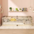 thumbnail image 2 of UHOMEPRO Twin Floor Bed with High Fence & Door, Montessori Floor Bed with 21.5" Safety Guardrails, Solid Wood Twin Beds Frame for Kids Girls, Boys, with Slats, Natural, 2 of 7