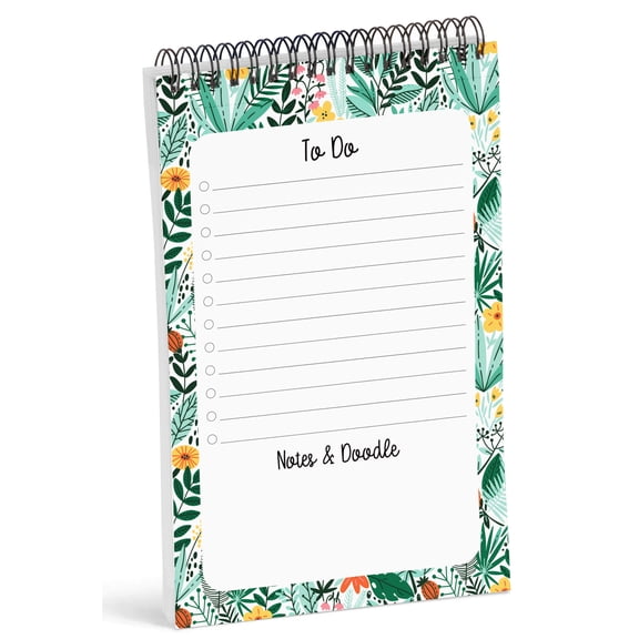 Inkdotpot To Do List Notepad 6 X 9 Paper Stationery, Floral Spiral Notepad Daily Checklist- Motivational Organizer Planner List Pad- Notepad Tear Off (50 Sheets)