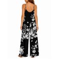 thumbnail image 3 of Women'S Casual Sleeveless Jumpsuits Black White Floral Spaghetti Strap Wide Leg Pants Rompers With Pockets, 3 of 7