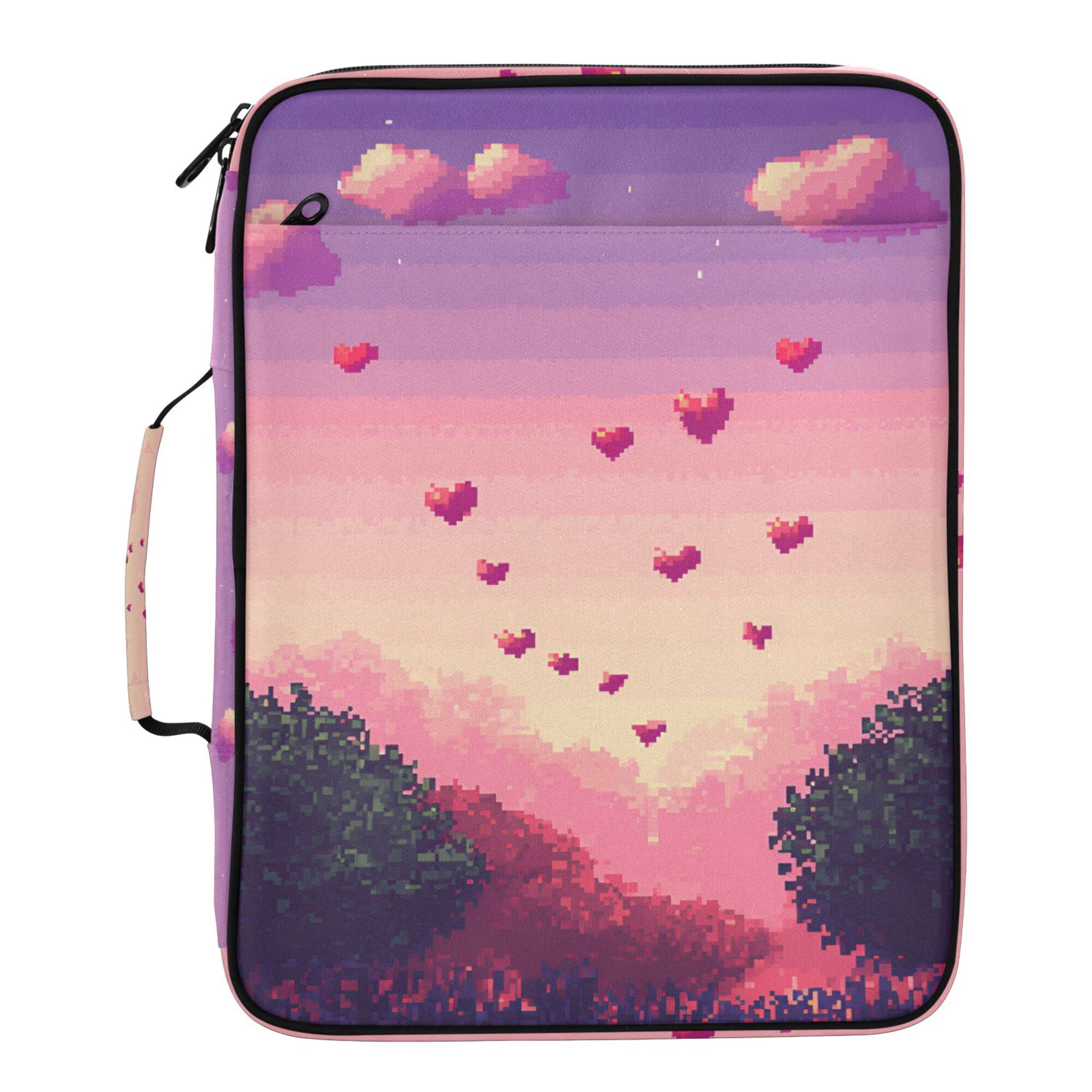 FORMRS Accordion File Folder A4 Size 7-Pocket Expanding Document Organizer Bag with 3 Ring Binder, Pixel Floating Hearts