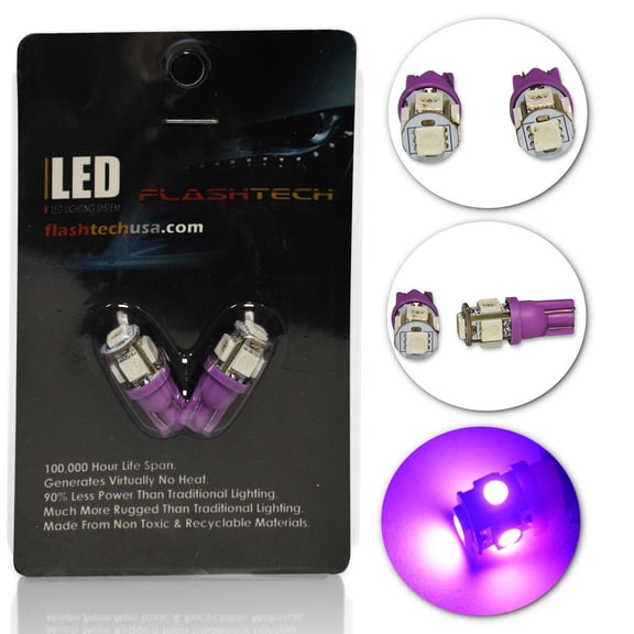 Flashtech Extremely Bright LED Bulbs for Car Interior Dome Map Door Courtesy License Plate Lights T10 - Purple, Pair