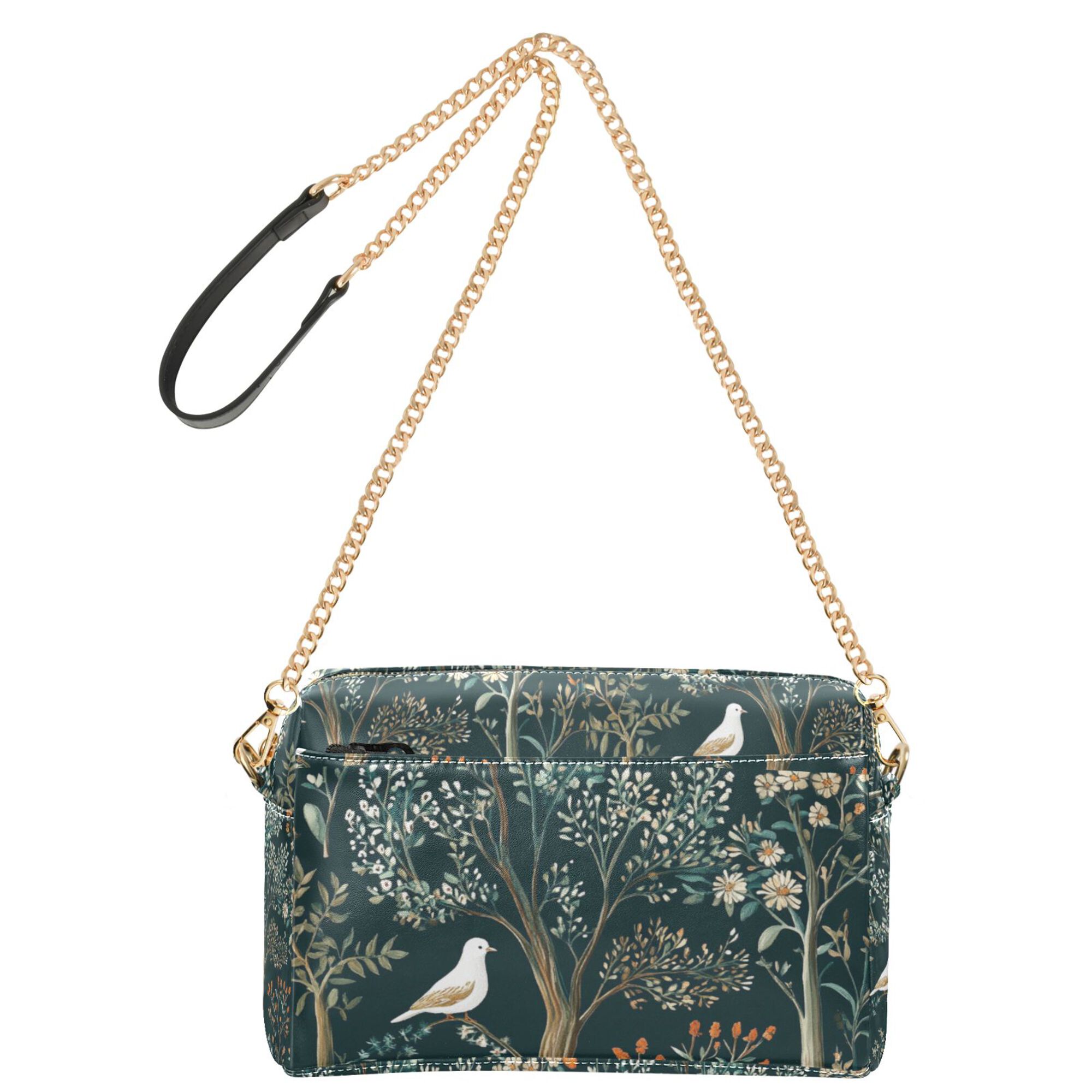 FORMRS Women Crossbody Purse with Chain Strap Vegan Leather Shoulder Handbag, Floral Forest Scene