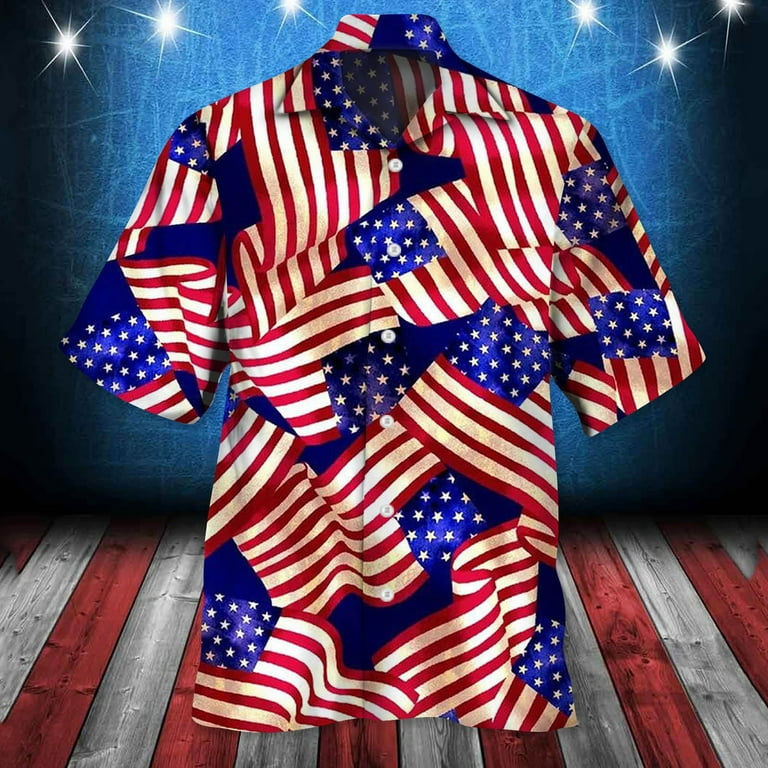 SZXZYGS Shirts for Teens Trendy Men's Spring Summer Independence Day Flag  Fashion Casual Party Beach Loose Print Short Sleeved Shirt Independence Day