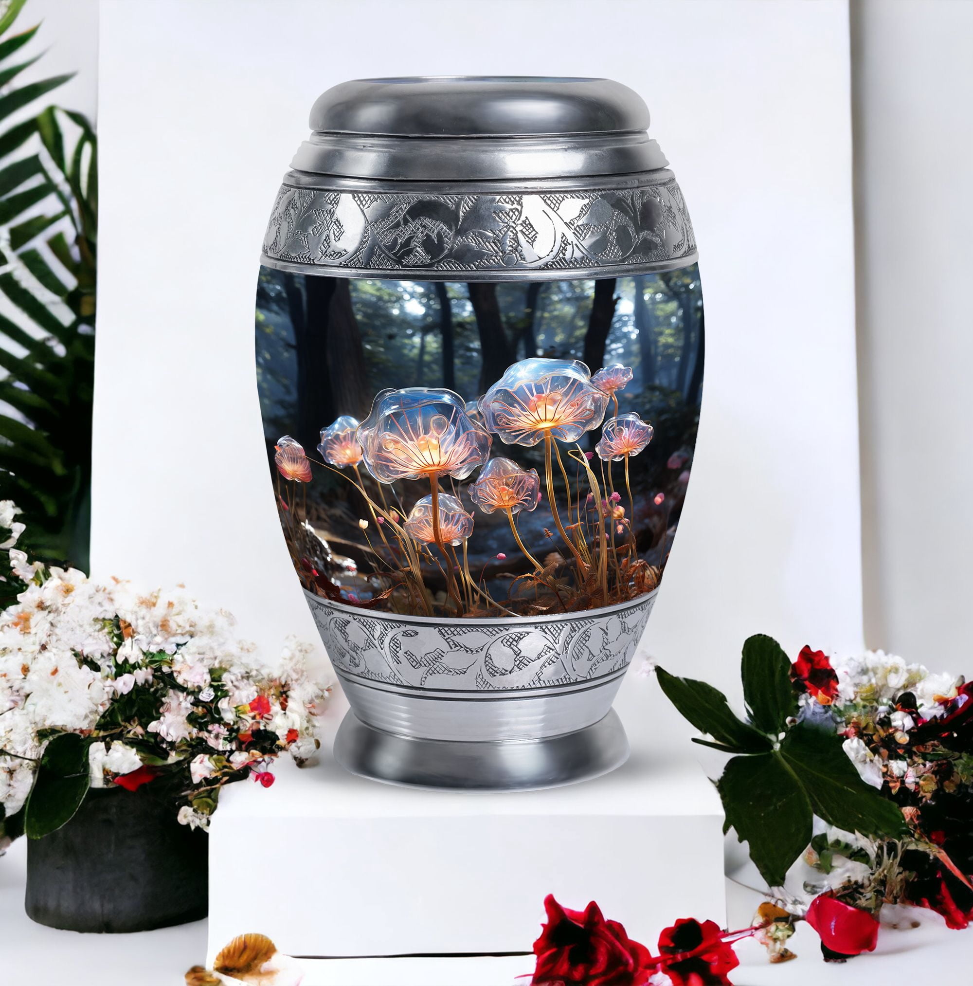 Glass Mushroom Urn, Urns For Ashes Adult, Large Urn - 10 Inch, Urns For Cremation Ashes Mother, Urn For Ashes For Men - Burial Urns For Mom Ashes, Urn For Dad, Funeral Urns For Human Ashes Adult