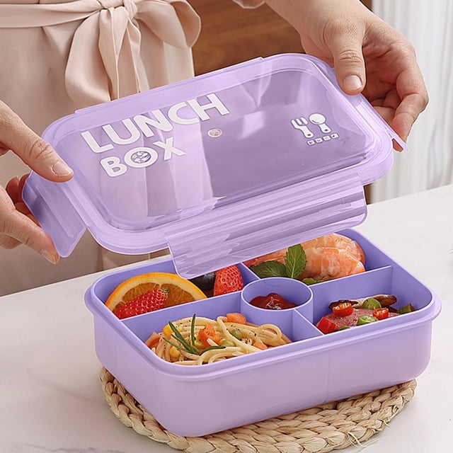 Boîte à Lunch Compartimentée avec Ustensiles - Boîte Bento Compatible Micro-Ondes pour le Bureau, Contenant Repas À, Violet, JKODE