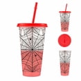 thumbnail image 6 of Color Changing Halloween Tumbler with Web Pattern, 24Oz Red Cup with Lid and Straw for Halloween Party Favors, 6 of 6